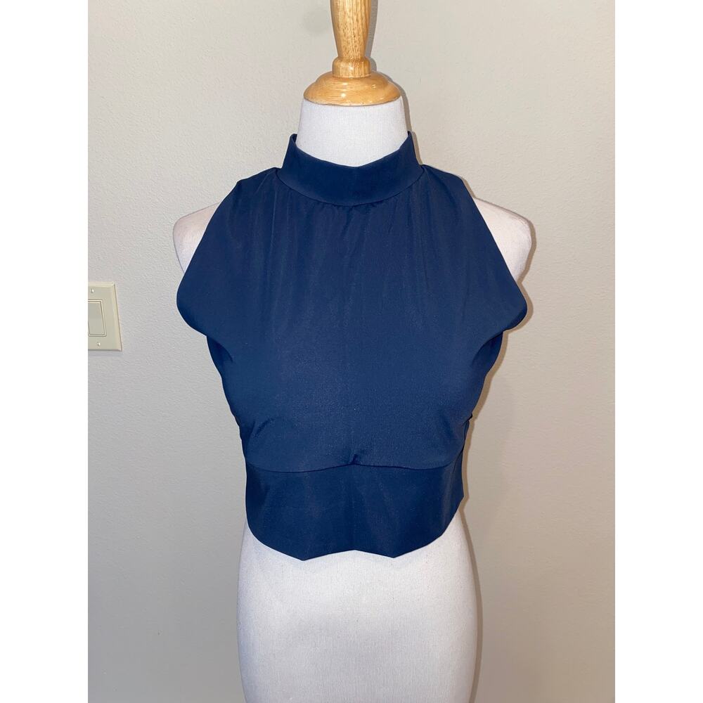 Epoque Evolution Tank Mock Neck Crop Sleeveless Blue Size Medium